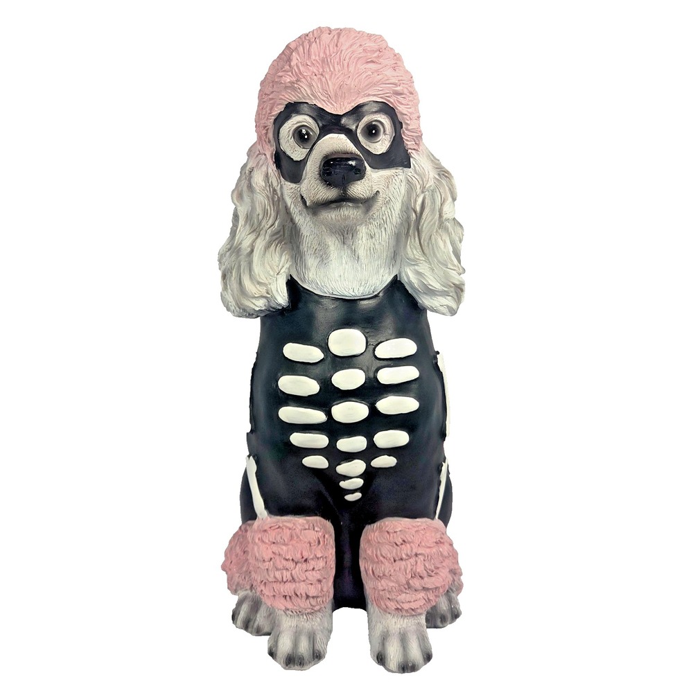 Glamorous Ghouls Poodle Skeleton Dog Figurine 14in Pink Halloween NWT Whimsical